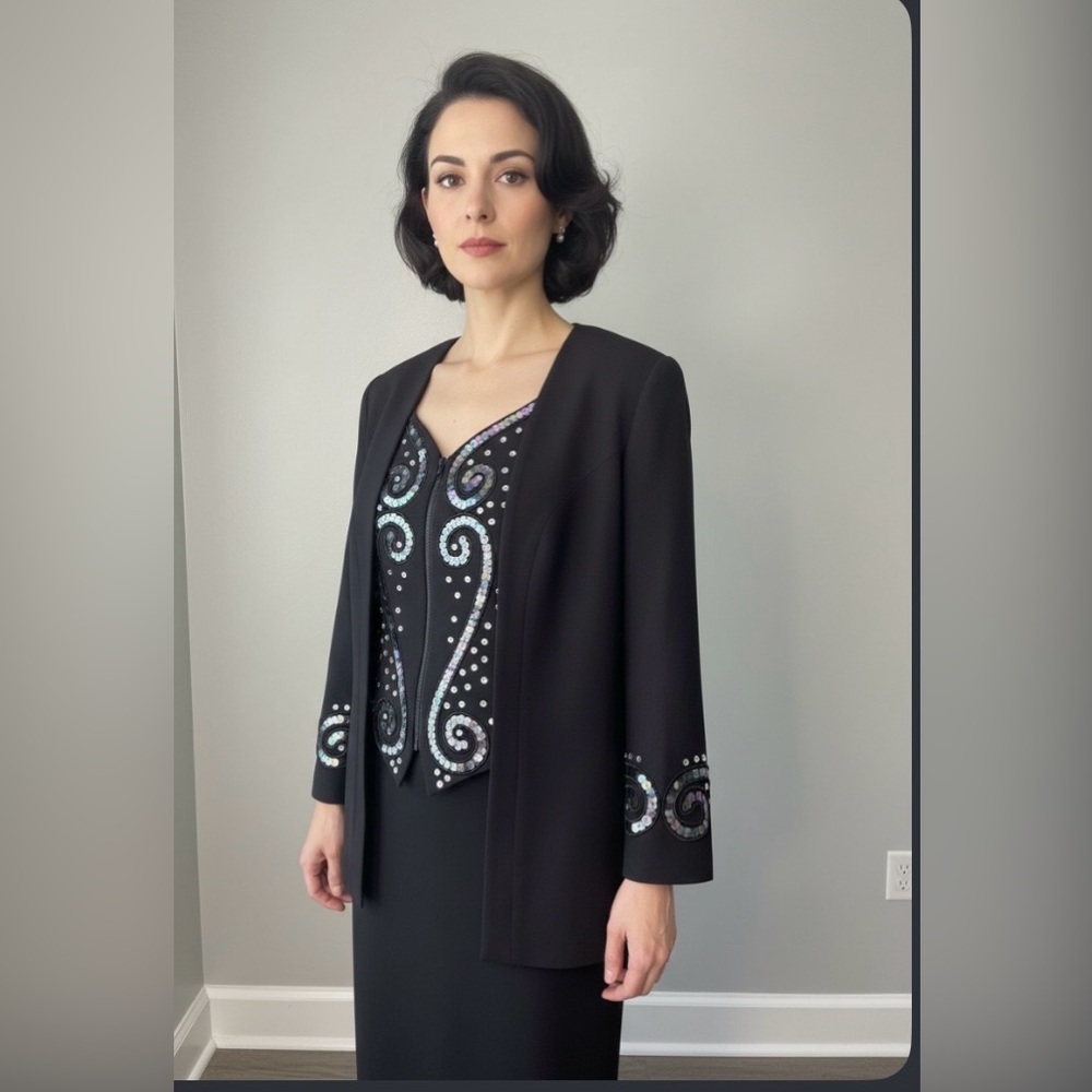 Donna Vinci Couture Black Sequin Embellished Women's Evening Jacket size XL